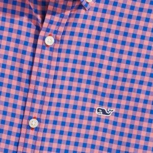 Boys Vineyard Vines pink & blue check button down shirt. XL 18